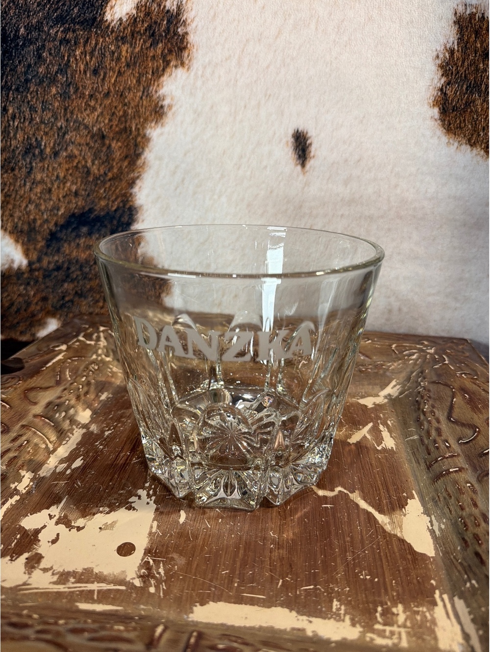 Vintage Vodka Danzka Etched Glass  Glass ice bucket